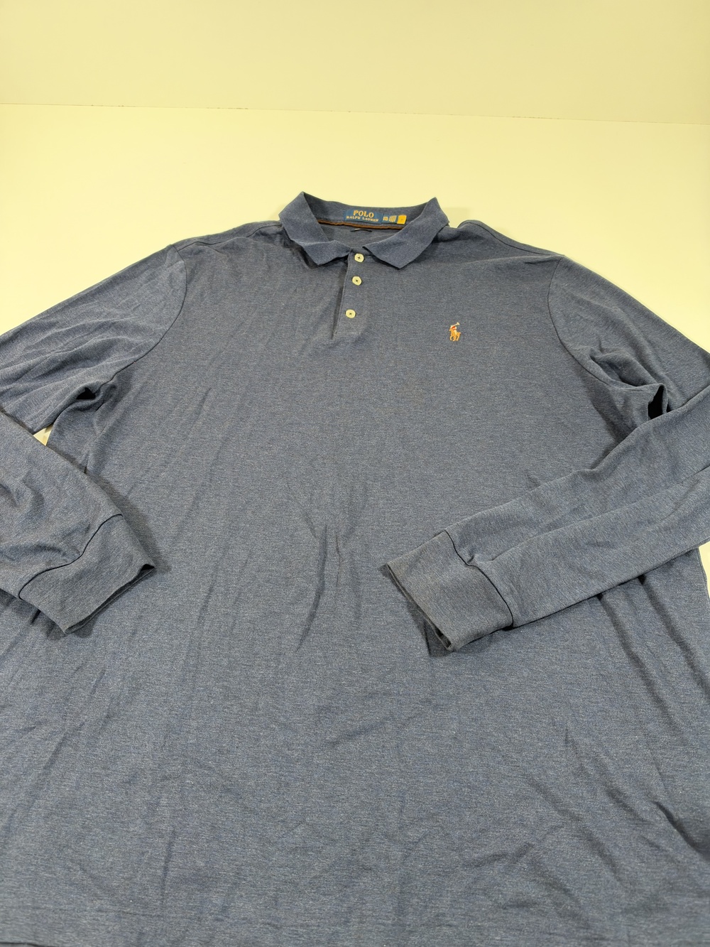 Polo Ralph Lauren Polo Shirt Mens 2XL Blue Classic Fit Long Sleeve Flesh Pony